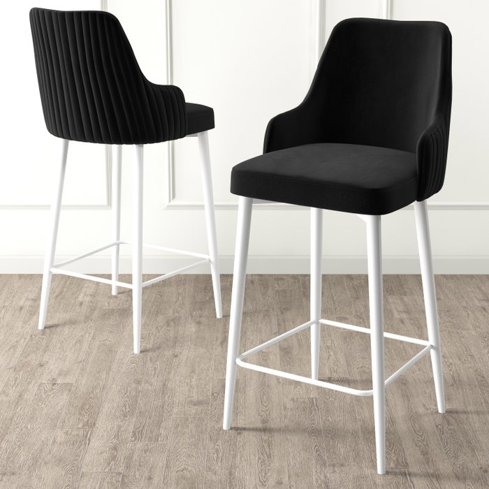 Hanah Home Taburetes de Bar Negro y Blanco, Metal, Tela Babyface, Alto 105 cm, Asiento 73 cm